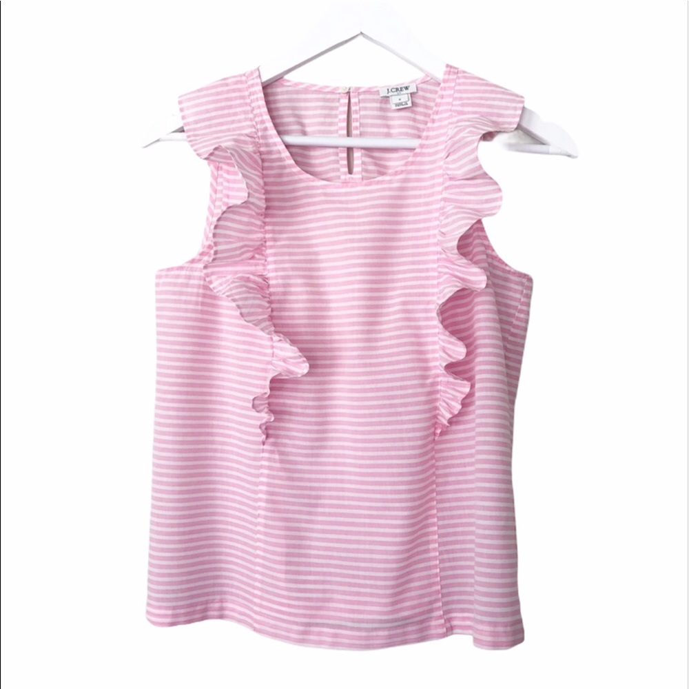 J. Crew Pink Striped Ruffle Blouse - Picture 5 of 10